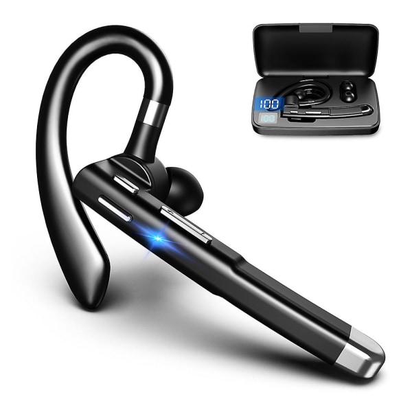 Bluetooth headset med mikrofon, handsfree-headset i örat Mobiltelefon Trådlösa hörlurar med laddningsbox för bilkörning/affärer/kontor, Ipx6 W