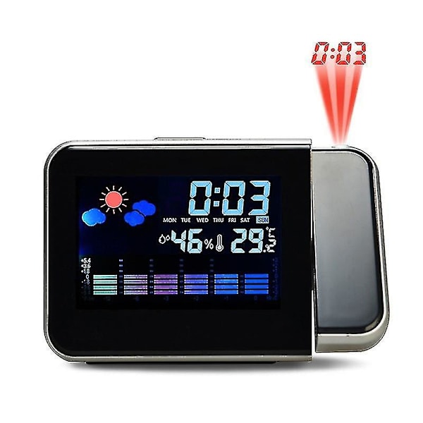 LED Alarm Projeksjonsklokke Termometer Hygrometer Trådløs Værstasjon Digital Klokke Snooze Skrivebord Bord Prosjekt Radio Klokke