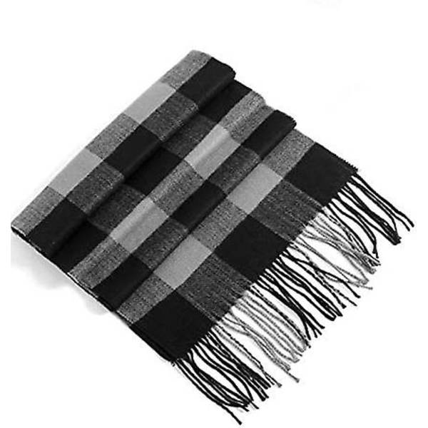 Svart Grå Herrscarf Klassisk Ankomst Vinter Rutig Halsduk Frans Kant Mjuk Varm Halsduk (180*32cm)