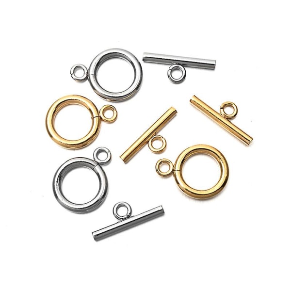 Toggle-lås Metall Rund Toggle-lås T-bar-lukking Smykketilbehør for å lage smykker Halskjede Armbånd (100 stk, sølv+gull)