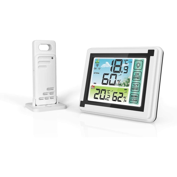 Trådløs vejrstation med udendørs indendørs sensor digitalt termometer hygrometer med stor lcd-skærm til hjemmet og kontoret
