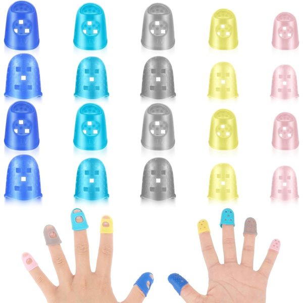 20 stycken fingertoppsskydd i silikon, 5 storlekar, fingertoppsskydd, fingertoppsskydd, fingertoppsskydd för gitarrspel, pappersarbete