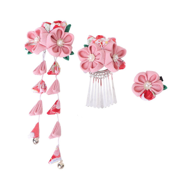 3 st Japansk Stil Hårband Tyg Blomma Hårclips Barrette Hårsida Clips Hårtillbehör (rosa)Rosa Pink