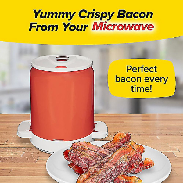 Smaskig burkbacon som syns på tv, nyttigt bacon i mikrovågsugnen, smutsfritt och stänksäkert bacongrillställ