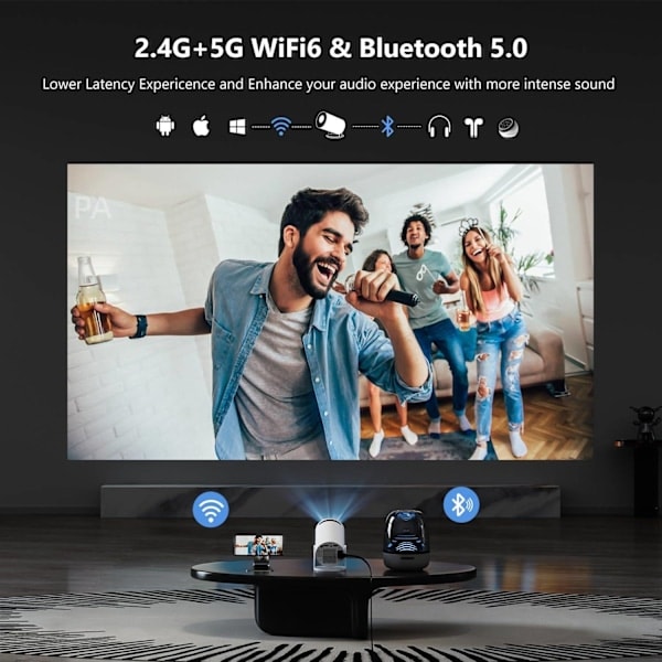 5G 4K Projektor Smart HD LED WiFi Bluetooth HDMI. USB Android Hjemmekino - PA