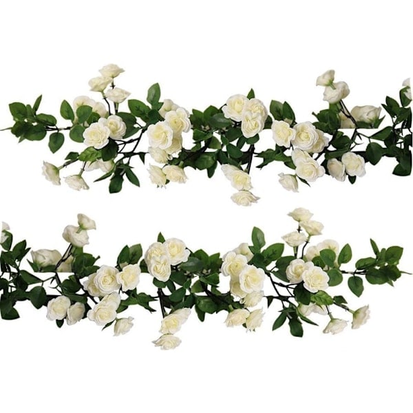 RIY 2-pak (1,78 m pr. sløjfe) Kunstige hængende rosenblomster, vedbendranke, kunstig rosenranke, hjem, fest, have (69 små rosenblomster HVIDE)4-