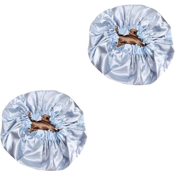 3 kpl Satiniset Kaksoiskerroksiset Unihatut Säädettävät Yömyssyt Elastisilla Nauhoilla Naisille (taivaansininen)2 kpl3 2 pcs 38X38CM