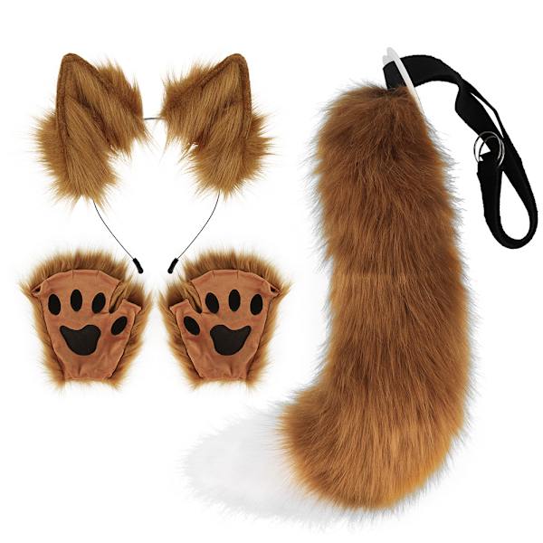 Rävöron Hårband Djur Svans Halloween Set Djur Tass Simulation Plysch Djur Öron Cos Tillbehör