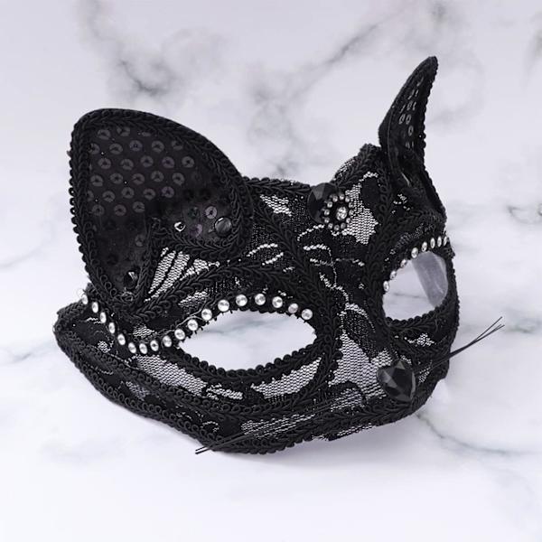 Pitsipuoliskas Pariskunnille Kettu Puoliskas Kasvot Vintage Puoliskas Kasvot Maskibaali Koristeet Halloweenille Mardi Gras Maskibaaliin 1kpl (Musta)