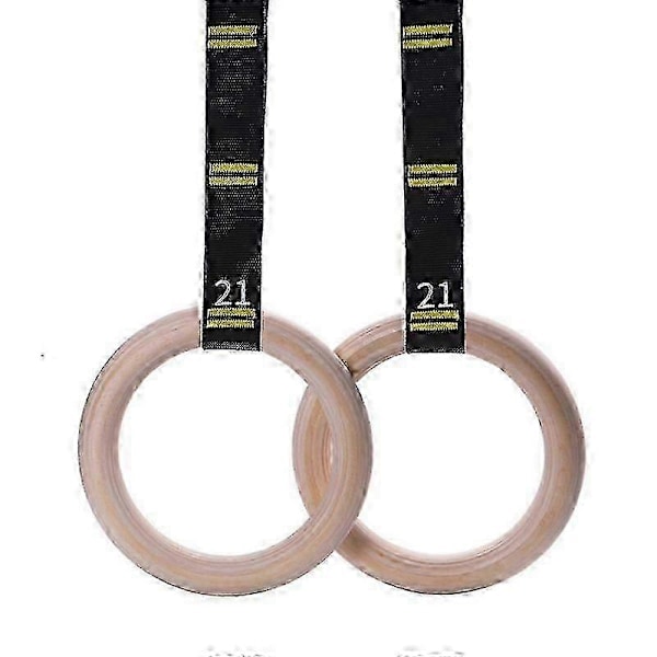 RYI Gymnastikringar i trä inklusive upphängningsremmar - Set 2-6 meter långa - Justerbara gymnastikringar