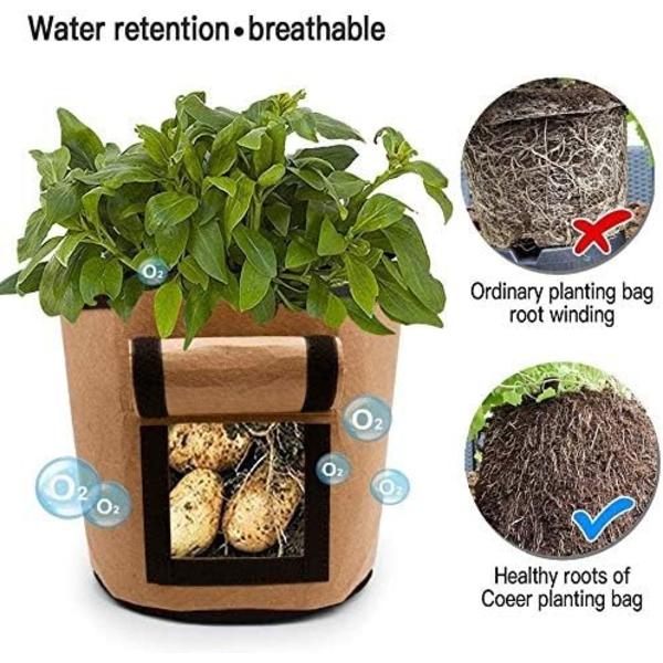 3-pack Potatisodlingsväskor, 7 Gallon Aeration Vattentät Tyg Sötpotatisplanterare, (3-pack, Svart Brun Grön)