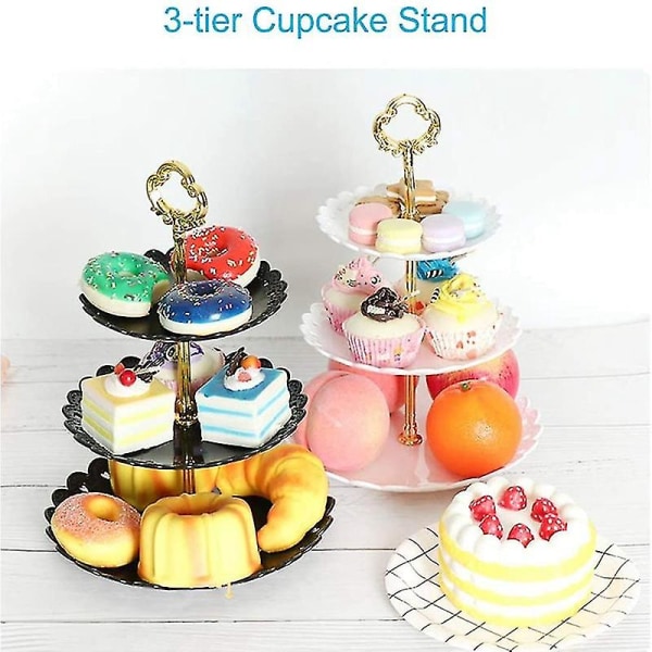 3-kerroksinen muovinen cupcake-teline, jälkiruokakaramellitorni, porrastettu tarjoiluastia, joka sopii juhliin, lasten syntymä