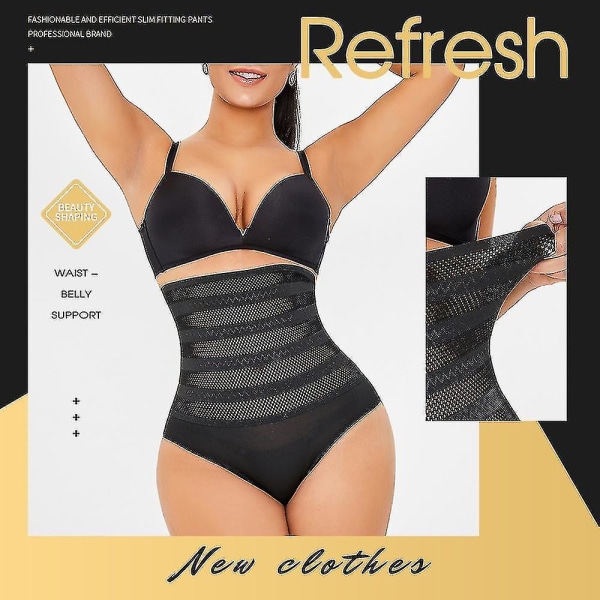 Shapewear-truse for kvinner, høy midje, kroppsformer, magekontroll, sort L black