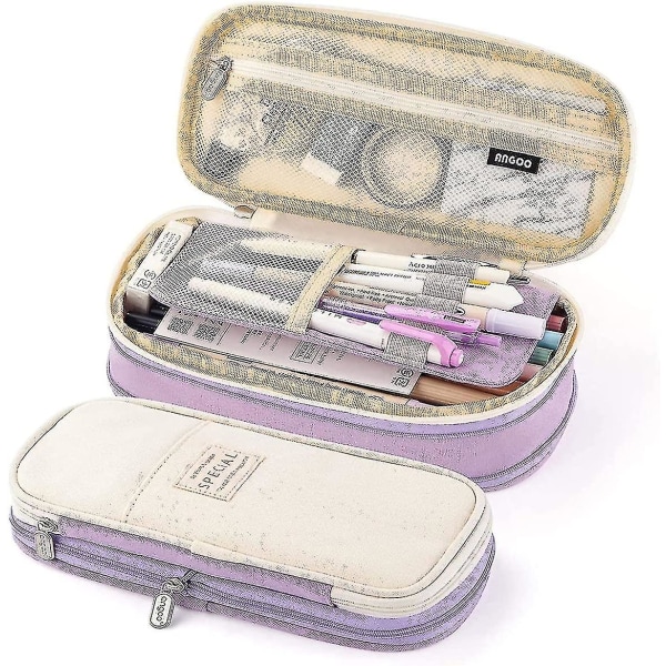 Pennfodral med stor kapacitet Slitstark case Organizer Brevpapper Makeup Kosmetisk påse för barn, 22x11cm Lila Purple