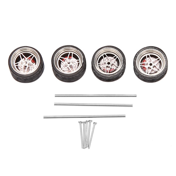 4 stk 1/64 Skala Damp Hjul Legering Hjul Dekk Legering Modellbil Med Bremsskive Kompatibel Med 1:64 Kjøretøy Unive