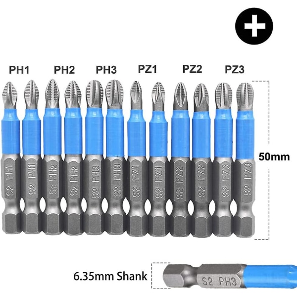 Magnetisk Phillips Skruetrækker Bitsæt Hex Skaft Phillips Hoved Drivbit Krydskærv Skruetrækker Boremaskine Bit (1 sæt (12 stk))