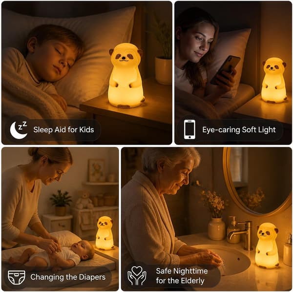 Ræv natlampe, blød silikone touch-lampe med 3 dæmpbare niveauer, 30-minutters timer, USB-genopladelig, BPA-fri børnelampe