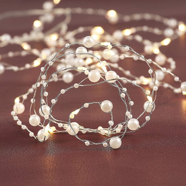 Lysdioder White Pearl Garland Batteridrevne Fairy String Lights Med Timer Funktion Til Bryllup Julefest Begivenhedsdekoration: hvid