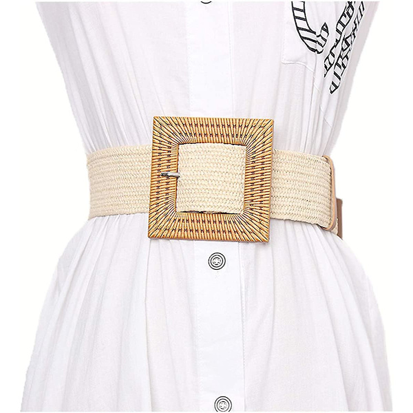 Dam Skinny Klänning Bälte, Mode Halm Vävd Elastisk Stretch Midjeband Trä Spänne Bälte$mode Halm Vävd Elastisk Bälte Skinny Klänning Bälten FörSand Sand