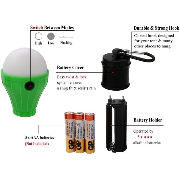 Led Teltslys 4 Pak Portable Campinglys Lampe Teltslynge Pære Til Orkan Nød Backpacking Vandreture Udendørs Og Indendørs, Batteridrevet