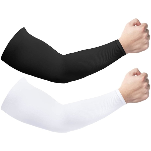 2 Pairs Sun Uv Protection Cooling Arm Sleeves For Men And Women, Upf 50 Arm CoverBlack  White