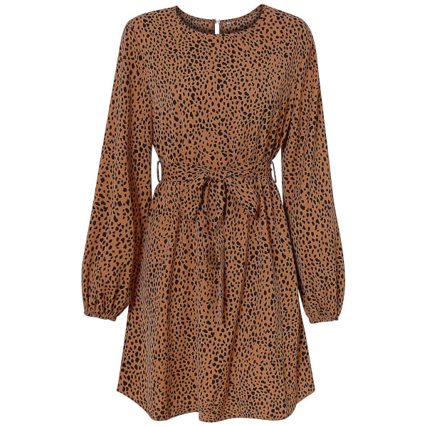 Kvinnors Klänning Långärmad Höst Rund Hals Leopardmönstrad Knyt i Midjan Klänningar Kjolar MKhaki Khaki M