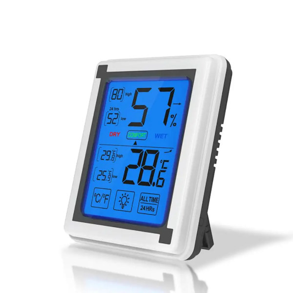 Digital Hygrometer Indendørs Termometer Luftfugtighed med Berøringsskærm og Baggrundsbelysning, Temperatur- og Luftfugtighedsovervågning, Stor LCD-Skærm, Min/Maks Optegnelser