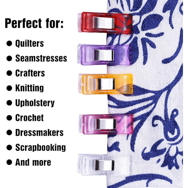 100 stk. Multifunktionelle Syklips, Premium Quilteklips, Assorterede Farver Syklips til Sytilbehør Quiltetilbehør