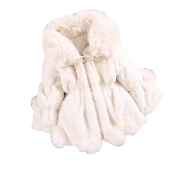 Barn Imitation Päls Stor Pälskrage Pälsboll Tjock Vadderad Flickjacka Vinterkläder 90cmvit white 90cm