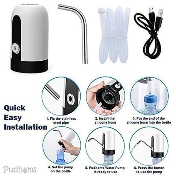 Vanddispenser - USB Opladning Vandpumpe Til Flaske Universal Pasform Vandflaske Pumpe Bærbar Elektrisk Vandkande Dispenser Drikk Vand Dispenser Hvid White