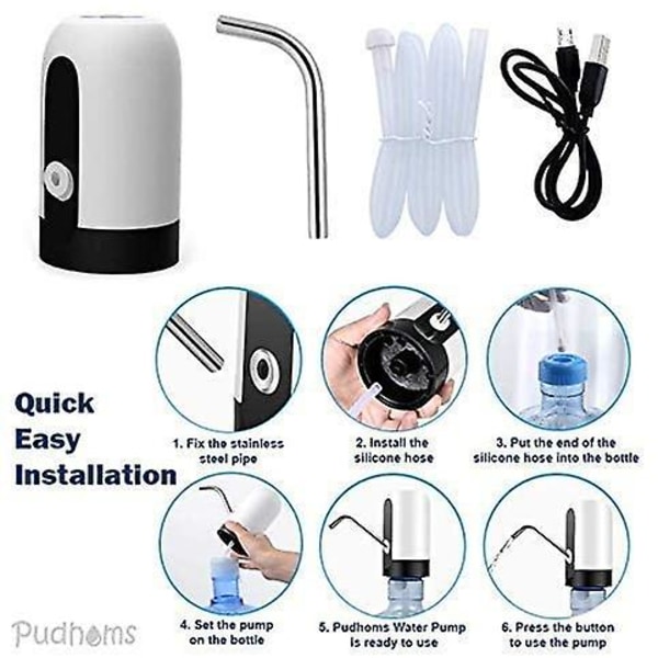 Vanndispenser - USB-lading vannpumpe for flaske, universell passform, bærbar elektrisk vannkrukke-dispenser, drikkevannsdispenser, hvit White