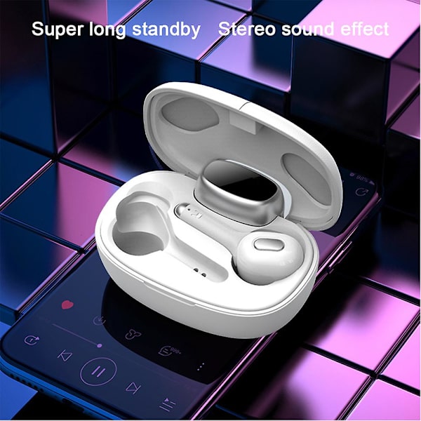 Trådløse ørepropper med dyp lyd 5.0 Bluetooth In-ear hodetelefoner med ladekoffert/rask paring stereoanrop/innebygde mikrofoner hvit white
