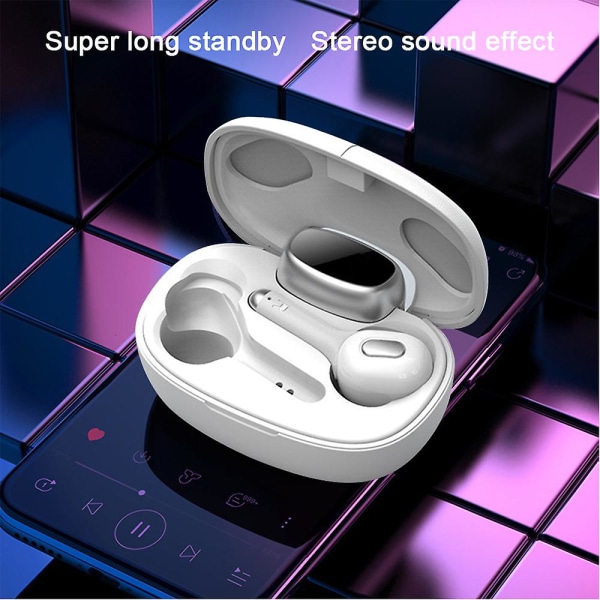 Trådløse ørepropper med oppslukende lyder 5.0 Bluetooth In-ear-hodetelefoner med ladeveske/hurtigparende stereosamtaler/innebygde mikrofoner, hvit white