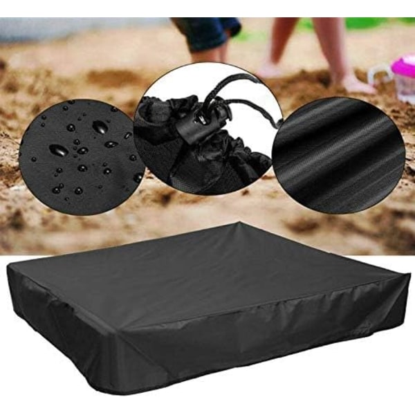 Sandkasseafdækning, firkantet beskyttelsesovertræk til sand og legetøj væk fra støv og regn, sandkasseoverdækning med snøre, sandkassepoolcov