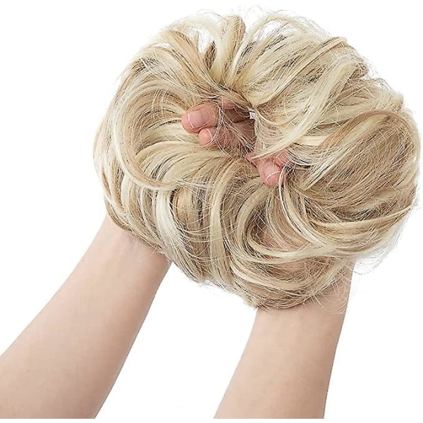 Messy Hair Bun Extensions Krøllet bølget hår Scrunchies Til Kvinder Piger Store syntetiske donut-hårstykker Hårchignons (3 stk, kaffe)