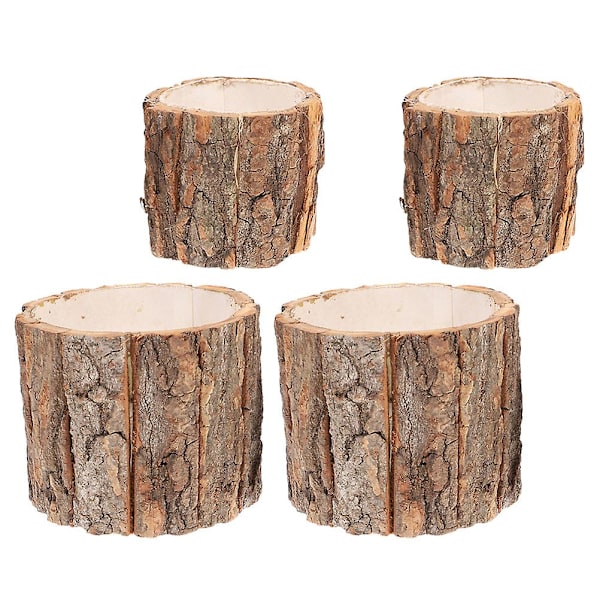 4 st Bark Sukkulenterkrukor Multifunktionella Träfågelholkar Balkong Sukkulenter Växtkruka 12.5X12.5X11CM 12.5X12.5X11CM
