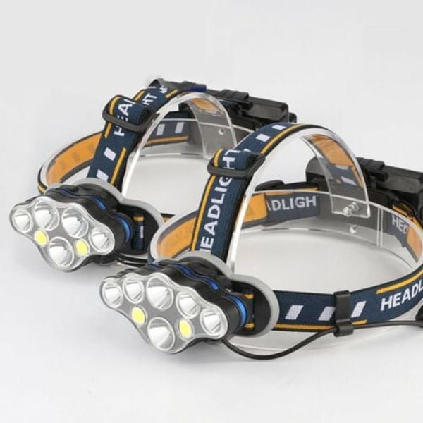 Pannlampa, 8 LED 18 000 Lumen USB uppladdningsbar LED-huvudlampa, kraftfulla vattentäta huvudfacklor för camping, klättring, jakt, fiske
