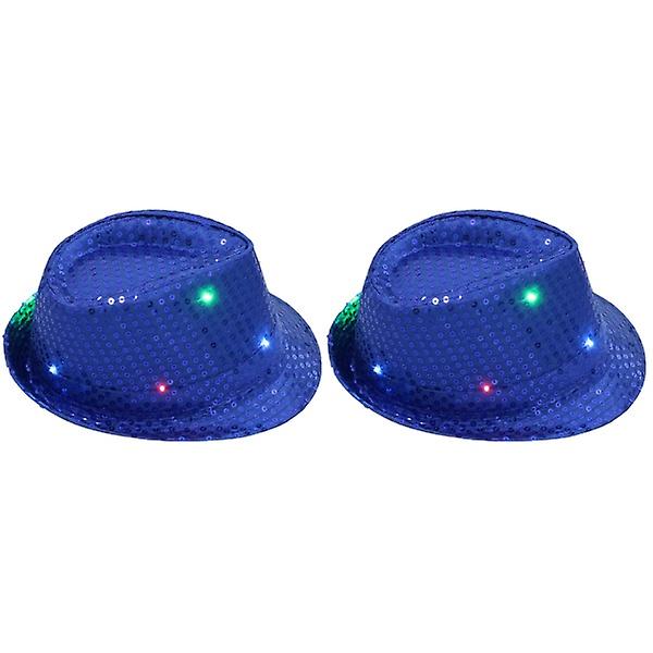 3st Led Luminous Jazz Hat Scenrekvisita Flash Cowboyhattar Med Glitter Paljetter Dekor För Fest (blå) 2pcs 26X26 CM