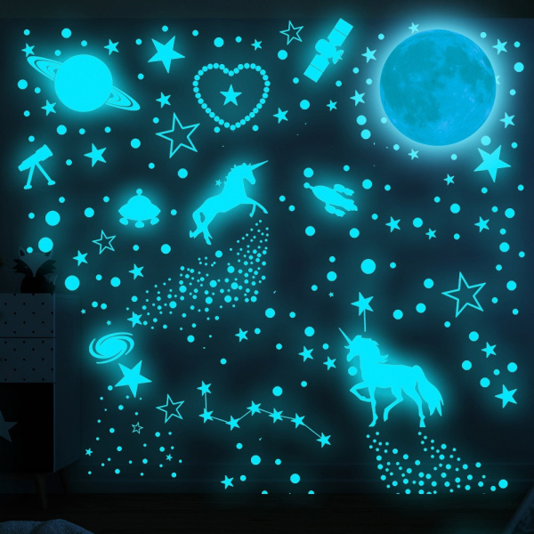 Glow in the Dark Stjerner til loft, Unicorn Wall Stickers, Unicorn Wall Decoration til piger Soveværelse Luminous Glow Unicorn Stars Planet