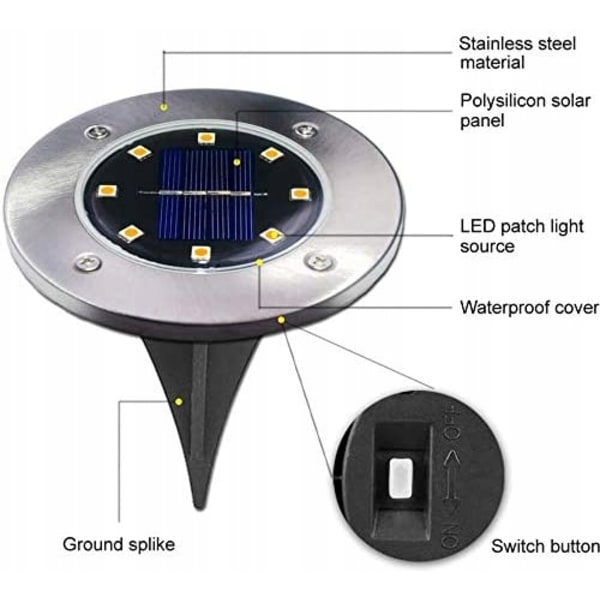 Solcellslampa utomhusbelysning 4LED marklampa 4 stycken varmt ljus
