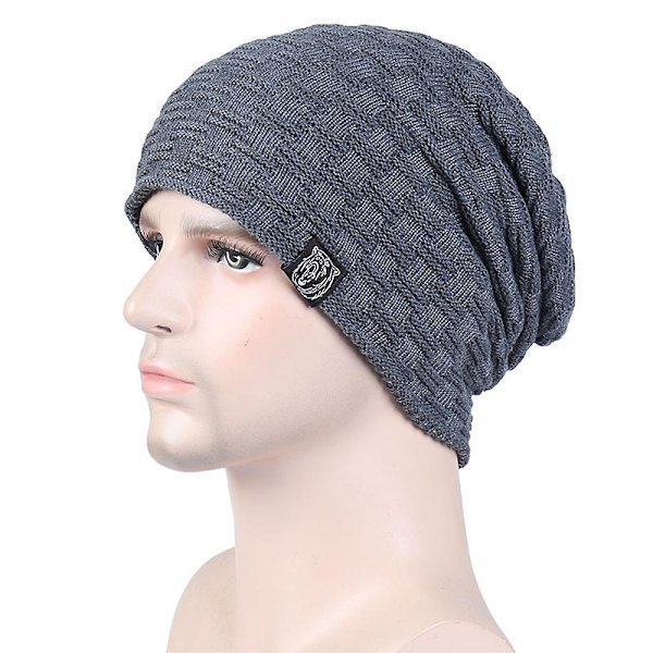 1 st Hat till Män Vinter Varma Hattar Stickad Slouchy Tjock Skallehatt Grå gray