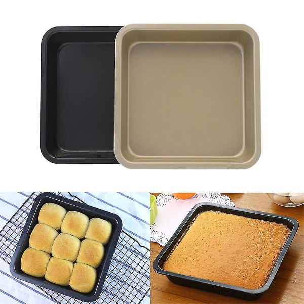 2 stk. Kvadratisk Kageform i Kulstofstål, Bagningspande, Non-stick Toastbrød, Pizza Bagningspande (Guld)
