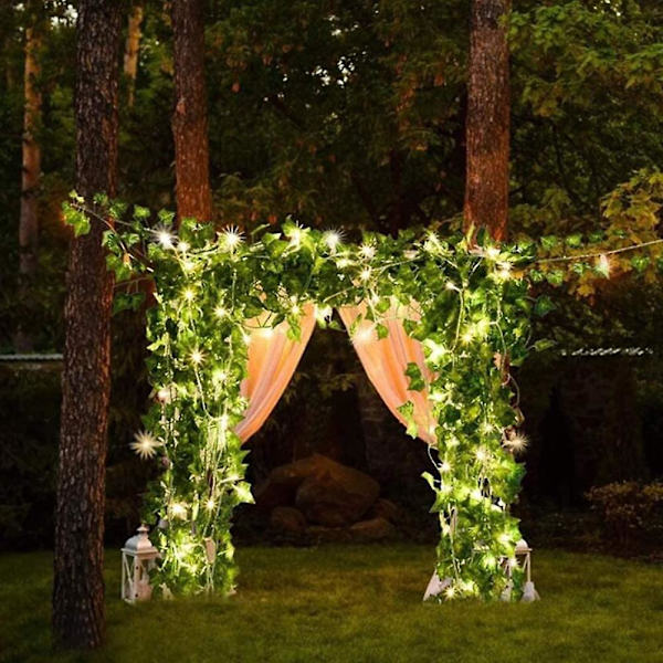 Kunstig Eføy, 10m Lønnblad Fe-lys, Kunstige Planter Med 100 LED-lys Og Grønne Blad, Lyslenke For Hage, Hjem, Bryllup