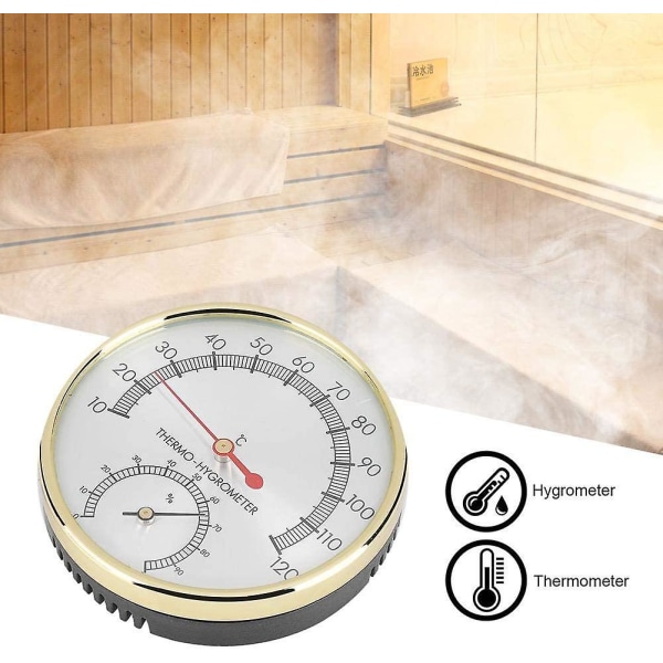 Innendørs termo-hygrometer, metallskive fuktighetsmålerindikator badstue romtemperatur fuktighetsmonitor værtermometre (1 stk, gull)