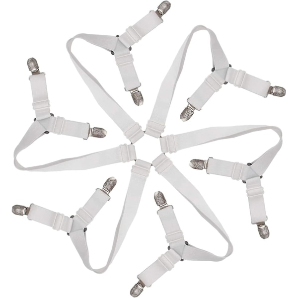 Elastisk Strammer For Sengetrekk, Justerbar 6-veis Strammer For Sengetrekk, Sengetrekk Klips, Justerbar Holdestrop For Alle Runde Og Firkantede Madrasser (Hvit