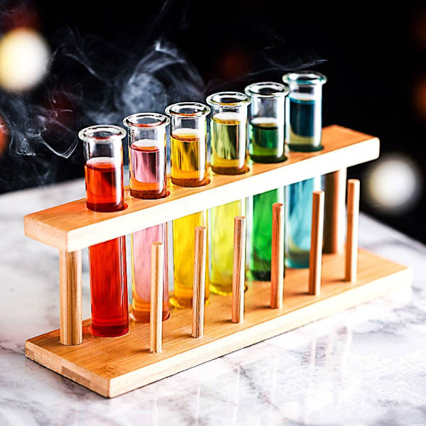 Bambus Test Tube Vial Shot Glass Holder Stativ, Perfekt som Penneholder, Laget av Bambus med Innebygd Håndtak, Stativ Bare, Glassrør