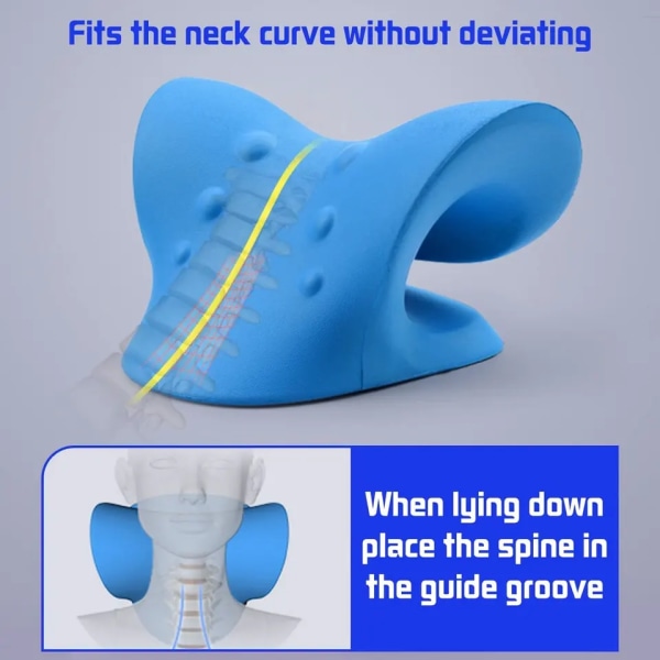 Nakke- og skulderafslapper, cervikal trækanordning til smertelindring og justering af cervikal rygsøjle, kiropraktisk pude-nakkebår (blå)