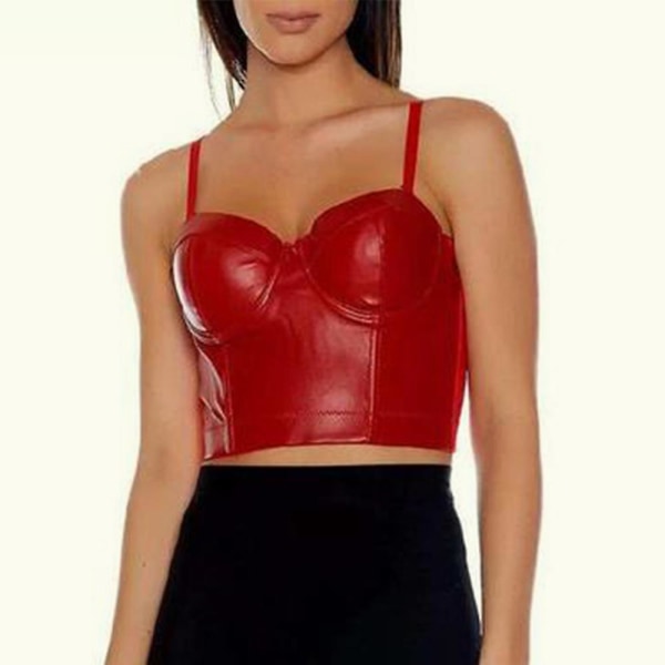 Læder Bustier Kvinders Korset Top BH Sort Bryst-indpakket Vest Elastisk Vest All-match 40 90Rød 40 90 Red