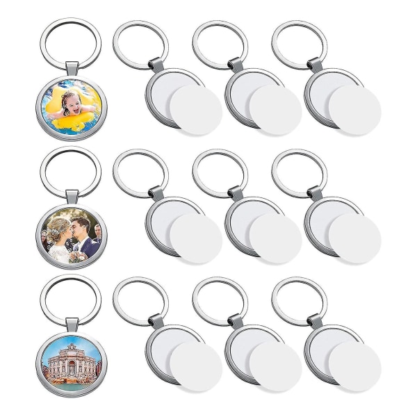 9 Pcs Sublimation Blank Keychain Round Heat Transfer Keychain Metal