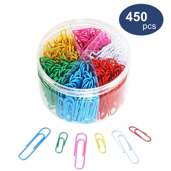 Papperclips Färgglada, 450 st Medium och Jumbo Papperclips, Hållbara och Rostfria, Belagda Stora Papperclips Perfekta för Kontor och Skola